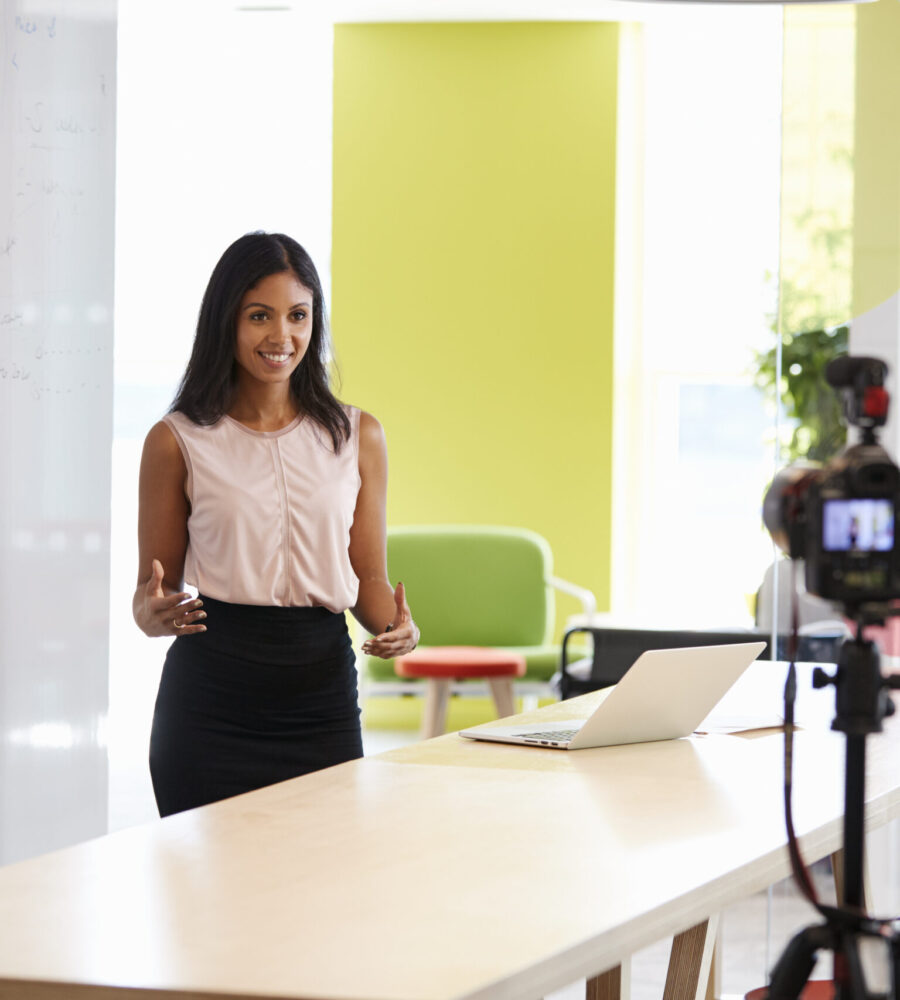 Young woman making a corporate demonstration video